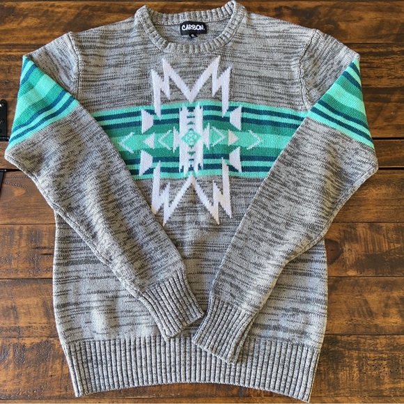 CARBON- Gray, Turquoise Aztec Crewneck Sweater Size Small - Picture 4 of 10